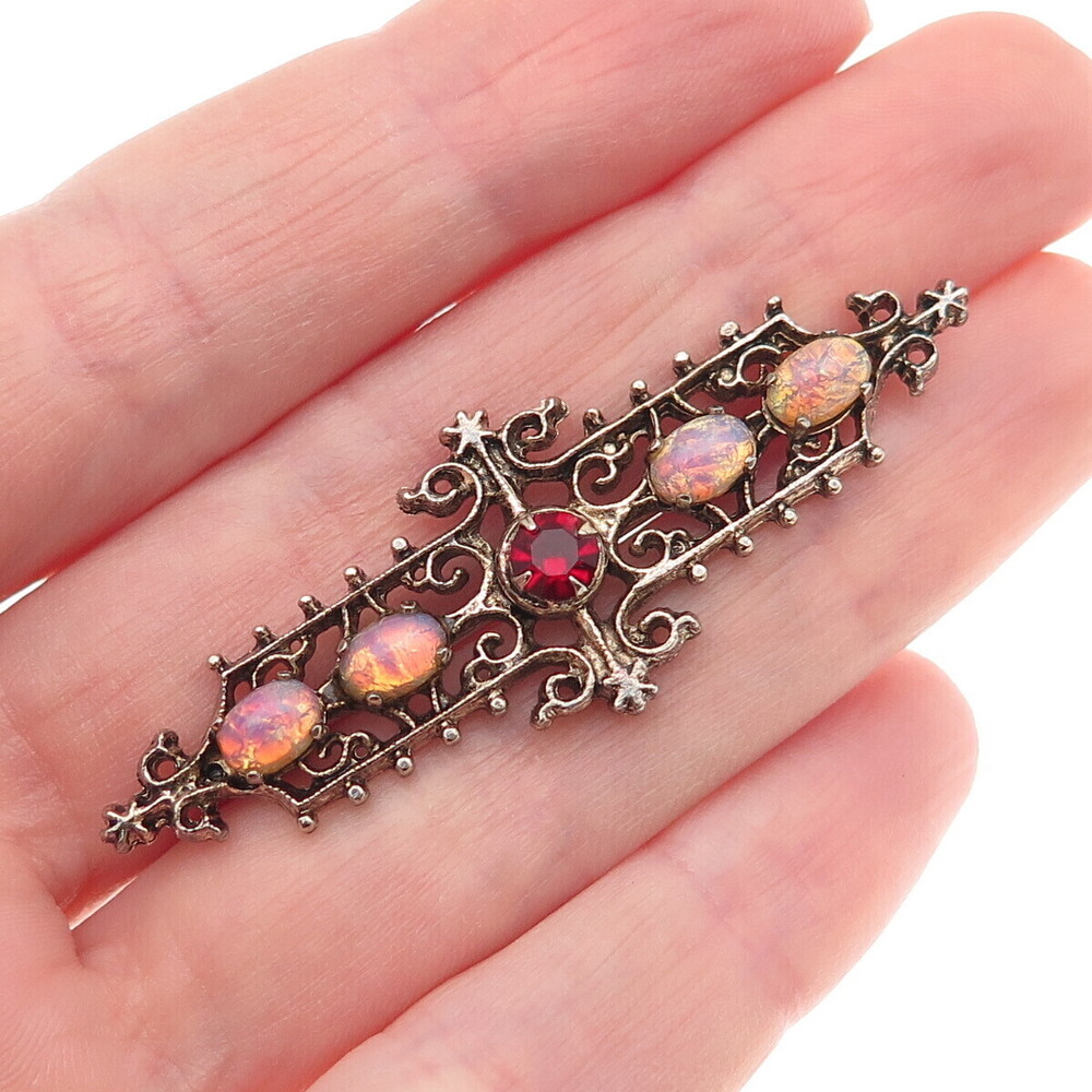 Sarah Coventry Sterling Silver Vintage Rhinestone & Dichroic Glass Pin Brooch